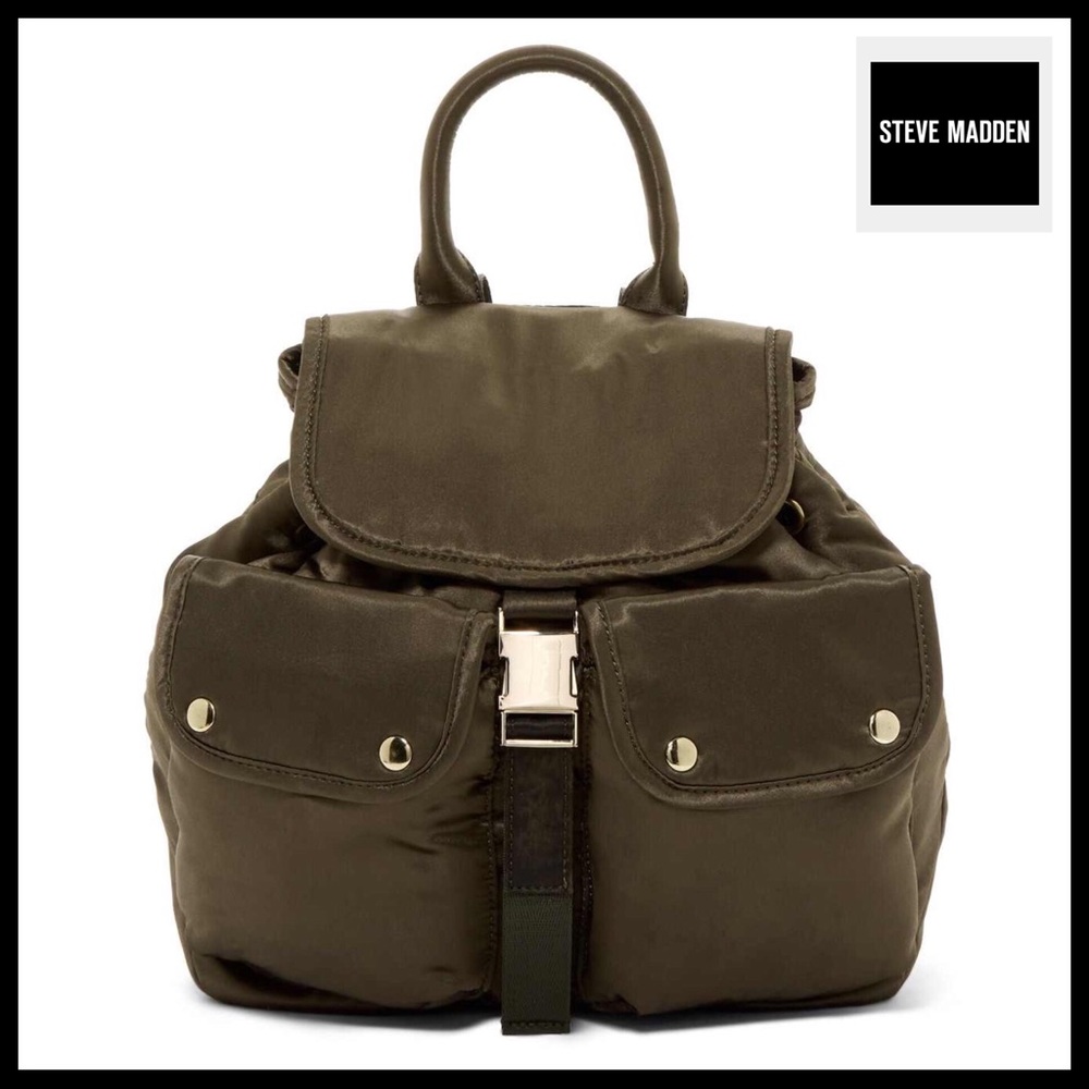 STEVE MADDEN MINI BACKPACK ARMY GREEN & SILVER BUCKET BAG A3C - Picture 7 of 8